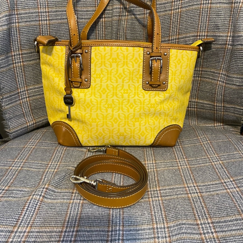 Fossil Yellow and Brown Tote Bag